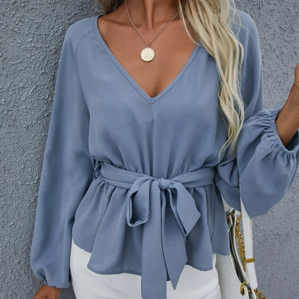 SHEIN dusty blue chiffon peplum top